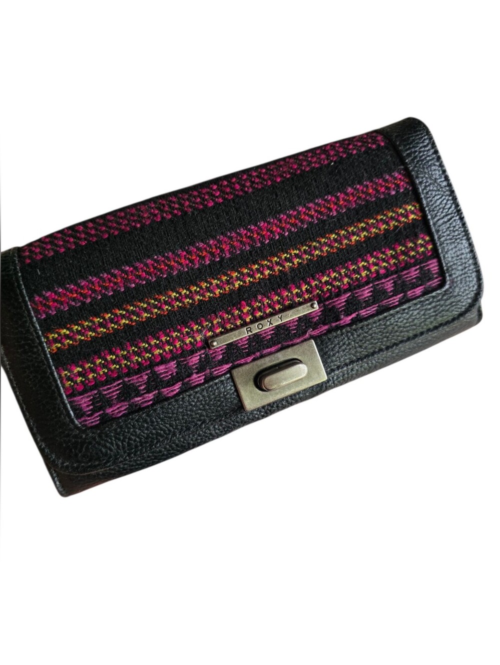 Roxy Black Wallet with Magenta and Yellow Woven Accent